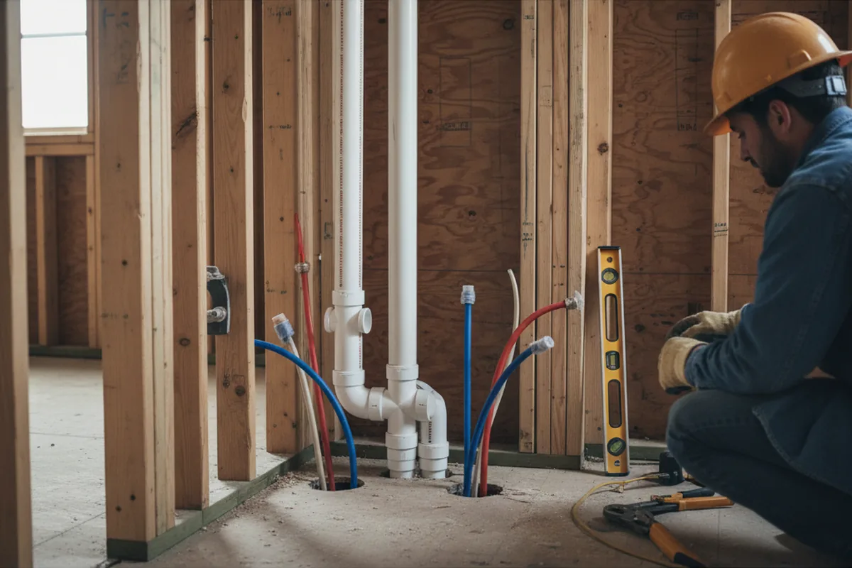 Drain and supply rough-in during Leak Detection in Poynette
